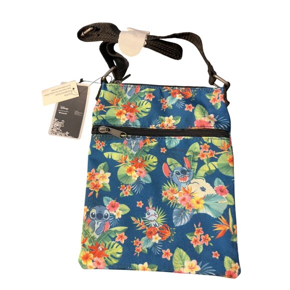 Disney Loungefly Lilo Stitch Tropical Floral Passport Crossbody Bag Top Zip NWT - Picture 4 of 6